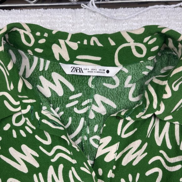 Zara Dress Womens Size L The Elora Green and White Printed Midi Button Up Boho - Picture 7 of 11